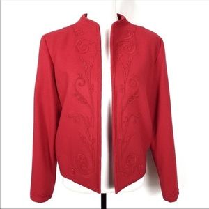 Ellen Tracy Red Wool Blend Open Jacket